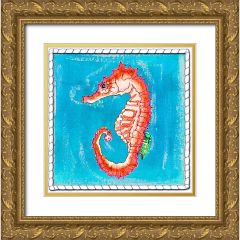 Beach Seahorse Gold Ornate Wood Framed Art Print with Double Matting by Ormsby, Anne