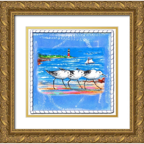 Beach-Front-Shore Birds Gold Ornate Wood Framed Art Print with Double Matting by Ormsby, Anne