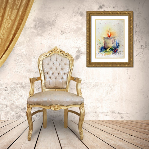 Candle With Cherries Gold Ornate Wood Framed Art Print with Double Matting by Rudraksi, Ashwini