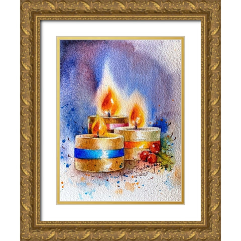 Candles Gold Ornate Wood Framed Art Print with Double Matting by Rudraksi, Ashwini