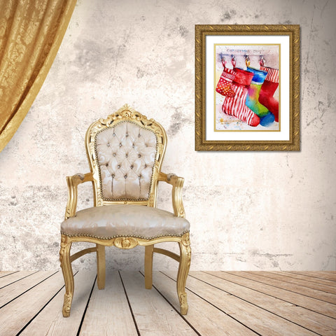 Christmas Socks Gold Ornate Wood Framed Art Print with Double Matting by Rudraksi, Ashwini