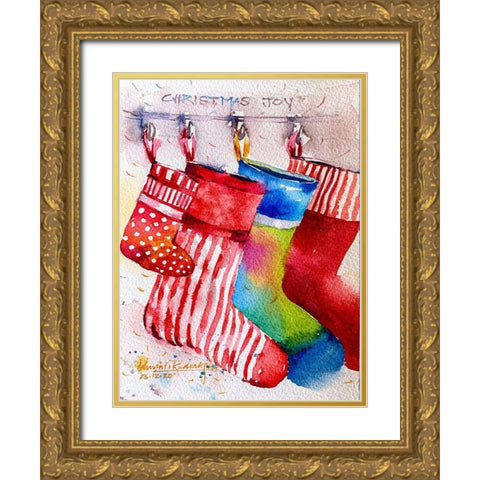 Christmas Socks Gold Ornate Wood Framed Art Print with Double Matting by Rudraksi, Ashwini