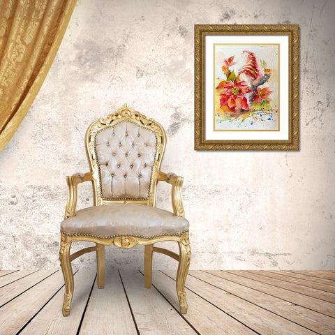 Gnome With Poinsettias Gold Ornate Wood Framed Art Print with Double Matting by Rudraksi, Ashwini