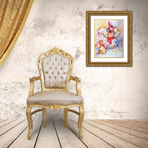 Snowman With Gnome Gold Ornate Wood Framed Art Print with Double Matting by Rudraksi, Ashwini