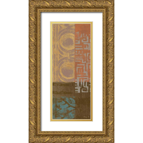 African Panel 3 Gold Ornate Wood Framed Art Print with Double Matting by Saunders, Alonzo