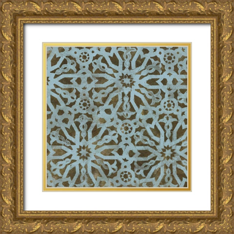 Blue Tile Dark 5 Gold Ornate Wood Framed Art Print with Double Matting by Saunders, Alonzo