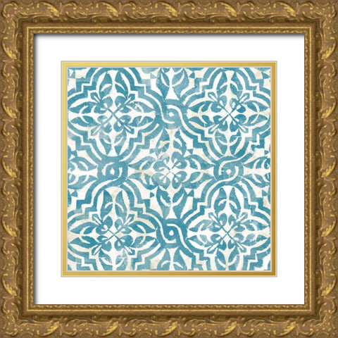 Blue Tile Light 1 Gold Ornate Wood Framed Art Print with Double Matting by Saunders, Alonzo