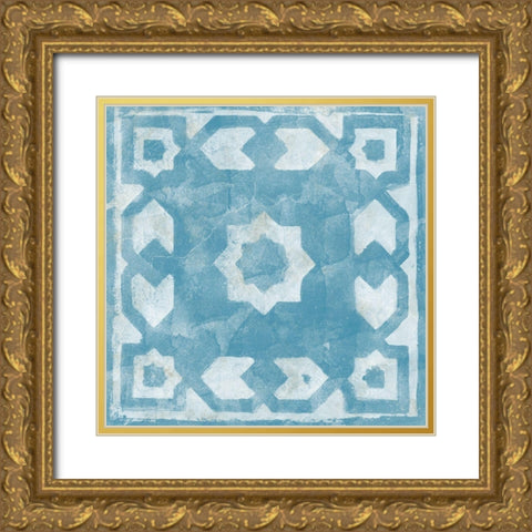 Blue Tile Light 2 Gold Ornate Wood Framed Art Print with Double Matting by Saunders, Alonzo