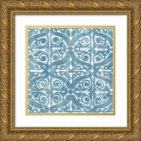 Blue Tile Light 4 Gold Ornate Wood Framed Art Print with Double Matting by Saunders, Alonzo