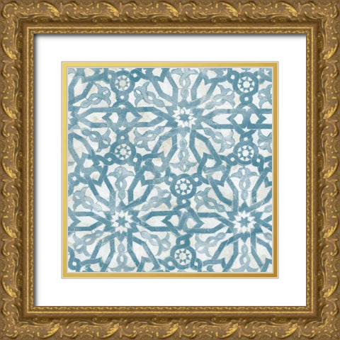 Blue Tile Light 5 Gold Ornate Wood Framed Art Print with Double Matting by Saunders, Alonzo