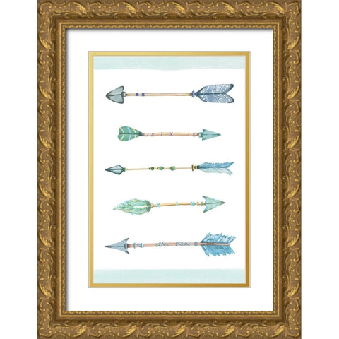 Boho Arrows Blue Gold Ornate Wood Framed Art Print with Double Matting by Vidal, Alicia