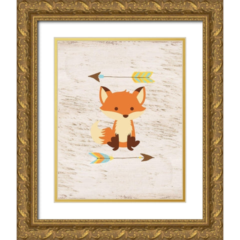 Fox On Wood Gold Ornate Wood Framed Art Print with Double Matting by Vidal, Alicia