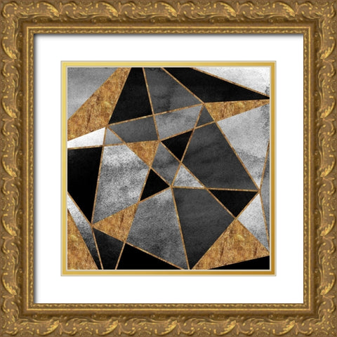 Black Geo Abstract 2 Gold Ornate Wood Framed Art Print with Double Matting by Vidal, Alicia