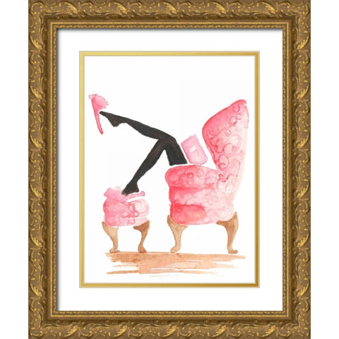 Library Reading Gold Ornate Wood Framed Art Print with Double Matting by Zyburt, Alicia