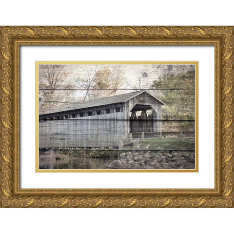 Covered Bridge Gold Ornate Wood Framed Art Print with Double Matting by Bailey, Ann