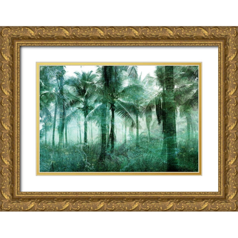Palm Greens Gold Ornate Wood Framed Art Print with Double Matting by Bailey, Ann