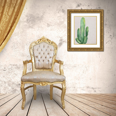 Linen Cactus 1 Gold Ornate Wood Framed Art Print with Double Matting by Bailey, Ann