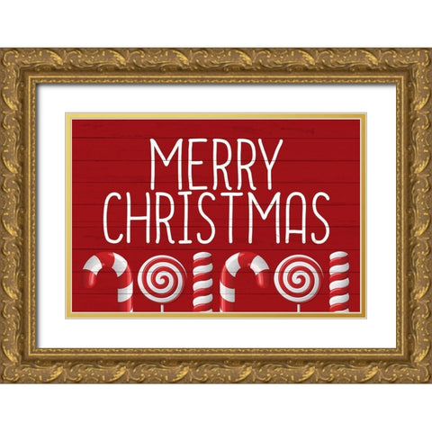 Merry Christmas Canes Gold Ornate Wood Framed Art Print with Double Matting by Bailey, Ann