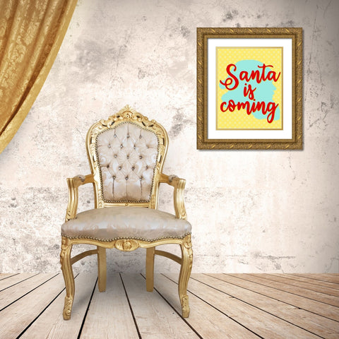 Santa is Coming Gold Ornate Wood Framed Art Print with Double Matting by Bailey, Ann