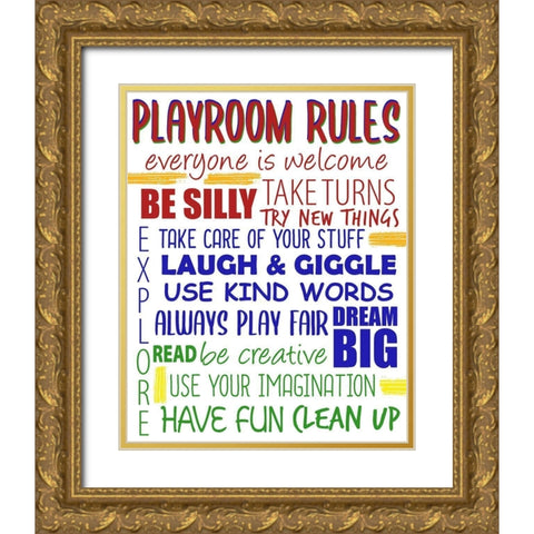 Playroom Rules Gold Ornate Wood Framed Art Print with Double Matting by Bailey, Ann