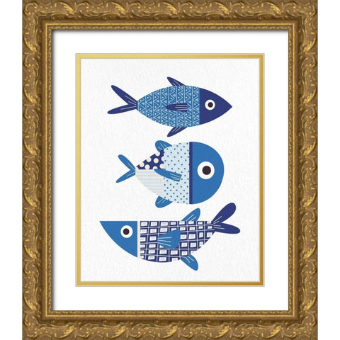 Blue Fish 1 Gold Ornate Wood Framed Art Print with Double Matting by Bailey, Ann