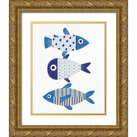 Blue Fish 2 Gold Ornate Wood Framed Art Print with Double Matting by Bailey, Ann