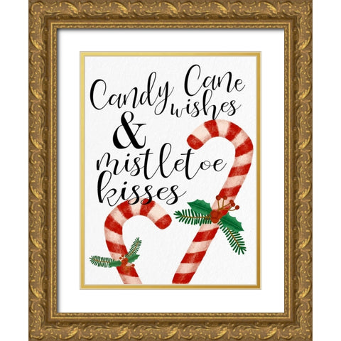 Candy Cane Wishes Gold Ornate Wood Framed Art Print with Double Matting by Bailey, Ann