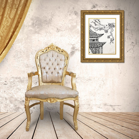 Pagoda Cherry Blossom 1 Gold Ornate Wood Framed Art Print with Double Matting by Bailey, Ann