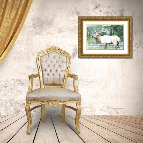Linen Pressed Elk Gold Ornate Wood Framed Art Print with Double Matting by Bailey, Ann