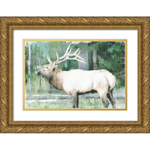 Linen Pressed Elk Gold Ornate Wood Framed Art Print with Double Matting by Bailey, Ann