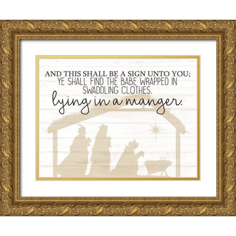 Lying In A Manger Gold Ornate Wood Framed Art Print with Double Matting by Bailey, Ann