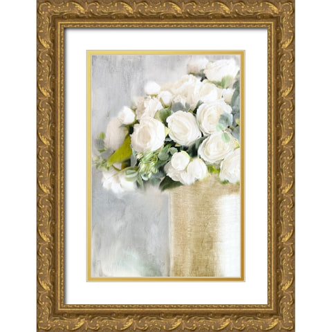 White Roses 2 Gold Ornate Wood Framed Art Print with Double Matting by Bailey, Ann