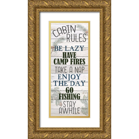 Cabin Rules Gold Ornate Wood Framed Art Print with Double Matting by Bailey, Ann