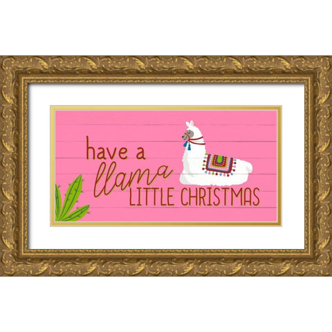 Llama Christmas Gold Ornate Wood Framed Art Print with Double Matting by Bailey, Ann