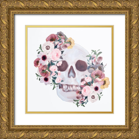 Flower Garden Skull Gold Ornate Wood Framed Art Print with Double Matting by Bailey, Ann