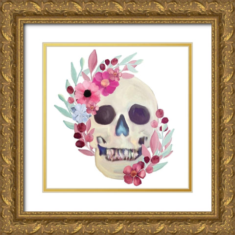 Spring Floral Skull Gold Ornate Wood Framed Art Print with Double Matting by Bailey, Ann