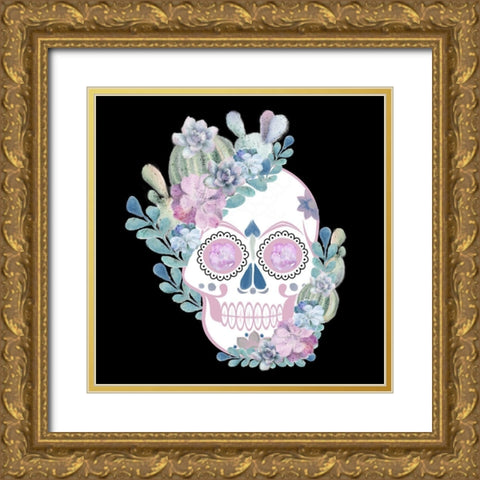 Succulent Skull Gold Ornate Wood Framed Art Print with Double Matting by Bailey, Ann