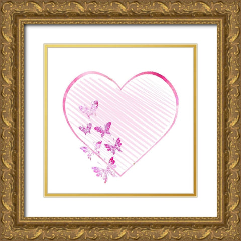 Butterfly Heart 2 Gold Ornate Wood Framed Art Print with Double Matting by Bailey, Ann