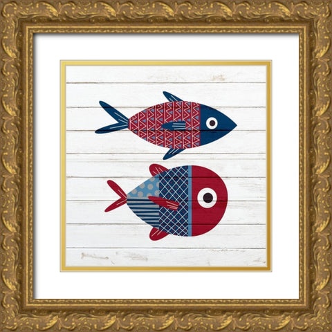 Americana Fish 1 Gold Ornate Wood Framed Art Print with Double Matting by Bailey, Ann
