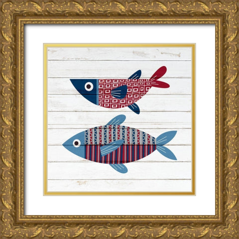Americana Fish 2 Gold Ornate Wood Framed Art Print with Double Matting by Bailey, Ann