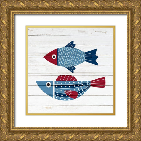 Americana Fish 4 Gold Ornate Wood Framed Art Print with Double Matting by Bailey, Ann