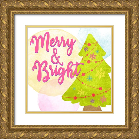 Merry and Bright Gold Ornate Wood Framed Art Print with Double Matting by Bailey, Ann