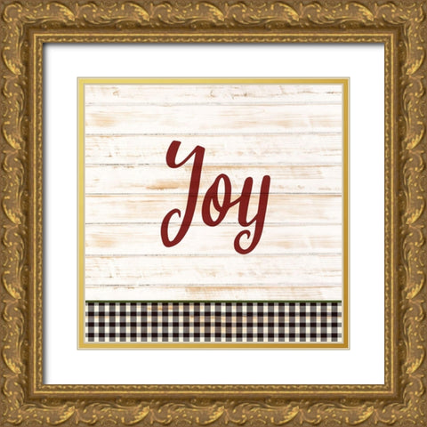 Joy Plaid Gold Ornate Wood Framed Art Print with Double Matting by Bailey, Ann