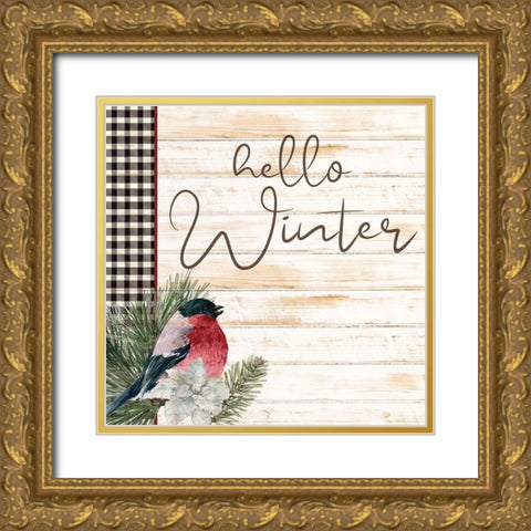 Hello Winter Gold Ornate Wood Framed Art Print with Double Matting by Bailey, Ann