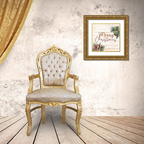 Merry Christmas Gold Ornate Wood Framed Art Print with Double Matting by Bailey, Ann