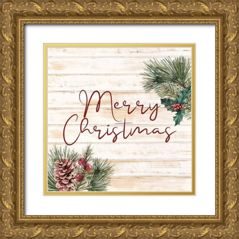 Merry Christmas Gold Ornate Wood Framed Art Print with Double Matting by Bailey, Ann
