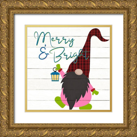 Merry and Bright Gnome Gold Ornate Wood Framed Art Print with Double Matting by Bailey, Ann