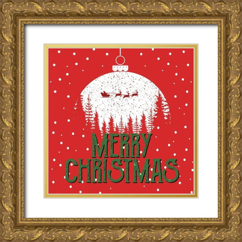 Merry Christmas Ornament Gold Ornate Wood Framed Art Print with Double Matting by Bailey, Ann