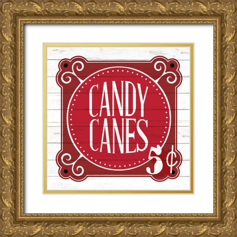 Candy Canes Gold Ornate Wood Framed Art Print with Double Matting by Bailey, Ann