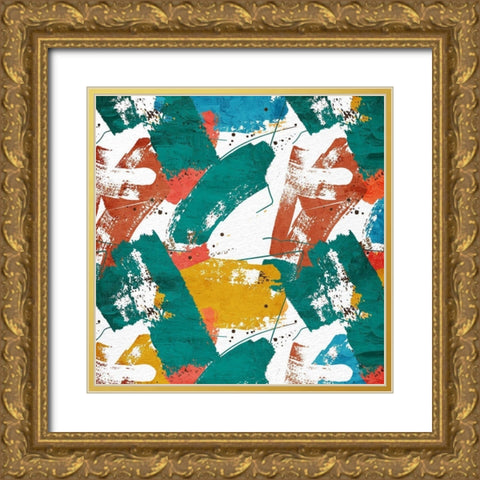 Painted Square 1 Gold Ornate Wood Framed Art Print with Double Matting by Bailey, Ann